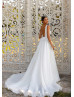 Deep V Neck Ivory Organza Glitter Wedding Dress
